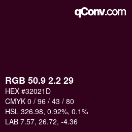 カラーコード: RGB 50.9 2.2 29 | qconv.com