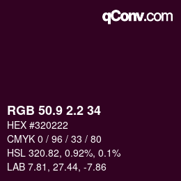 カラーコード: RGB 50.9 2.2 34 | qconv.com