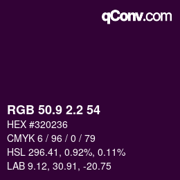 カラーコード: RGB 50.9 2.2 54 | qconv.com