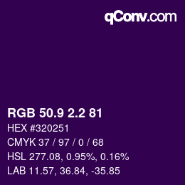 カラーコード: RGB 50.9 2.2 81 | qconv.com