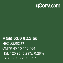 カラーコード: RGB 50.9 92.2 55 | qconv.com