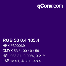 カラーコード: RGB 50 0.4 105.4 | qconv.com