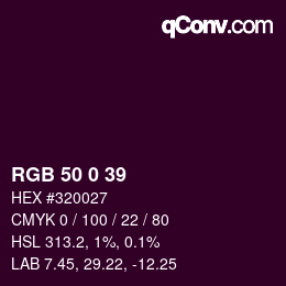 Color code: RGB 50 0 39 | qconv.com