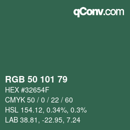 Color code: RGB 50 101 79 | qconv.com