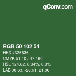 Color code: RGB 50 102 54 | qconv.com