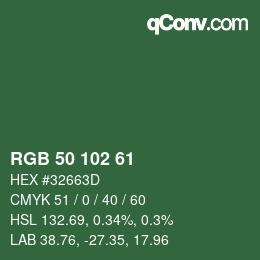 Color code: RGB 50 102 61 | qconv.com