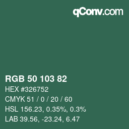 Color code: RGB 50 103 82 | qconv.com