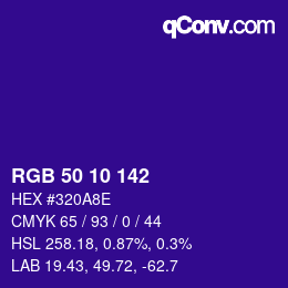カラーコード: RGB 50 10 142 | qconv.com