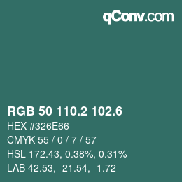 カラーコード: RGB 50 110.2 102.6 | qconv.com