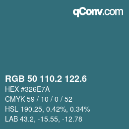 カラーコード: RGB 50 110.2 122.6 | qconv.com