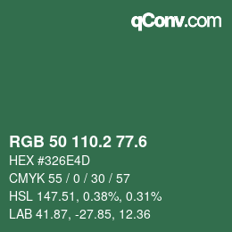 カラーコード: RGB 50 110.2 77.6 | qconv.com