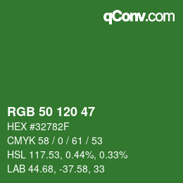 Color code: RGB 50 120 47 | qconv.com