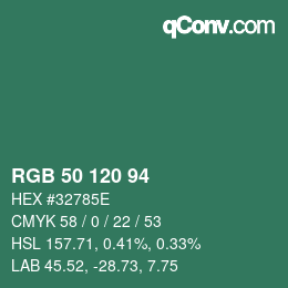 Color code: RGB 50 120 94 | qconv.com