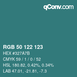 Color code: RGB 50 122 123 | qconv.com