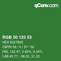 Color code: RGB 50 123 53 | qconv.com
