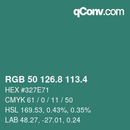 カラーコード: RGB 50 126.8 113.4 | qconv.com