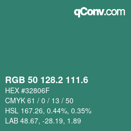 カラーコード: RGB 50 128.2 111.6 | qconv.com