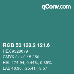 カラーコード: RGB 50 128.2 121.6 | qconv.com