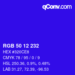 カラーコード: RGB 50 12 232 | qconv.com