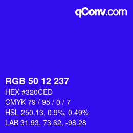 Color code: RGB 50 12 237 | qconv.com