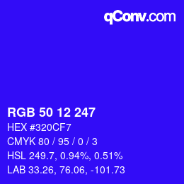 Color code: RGB 50 12 247 | qconv.com