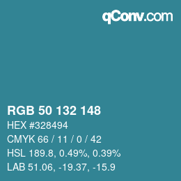 カラーコード: RGB 50 132 148 | qconv.com