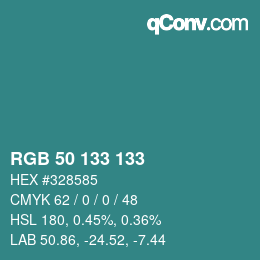 颜色代码: RGB 50 133 133 | qconv.com