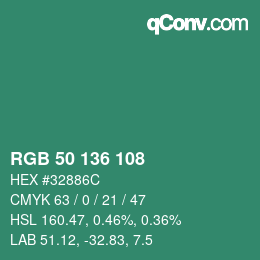 Color code: RGB 50 136 108 | qconv.com