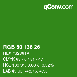 Color code: RGB 50 136 26 | qconv.com