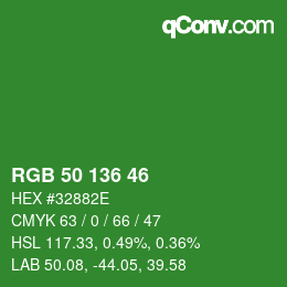 Color code: RGB 50 136 46 | qconv.com