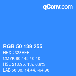 Color code: RGB 50 139 255 | qconv.com