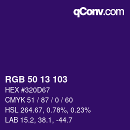 Color code: RGB 50 13 103 | qconv.com