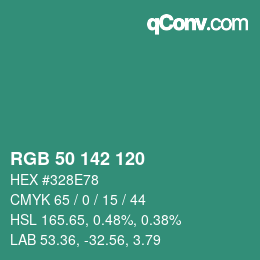 カラーコード: RGB 50 142 120 | qconv.com