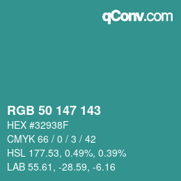 颜色代码: RGB 50 147 143 | qconv.com