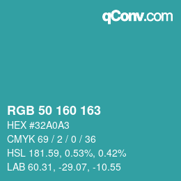 Color code: RGB 50 160 163 | qconv.com