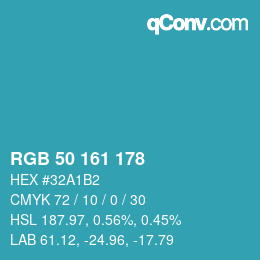 Color code: RGB 50 161 178 | qconv.com