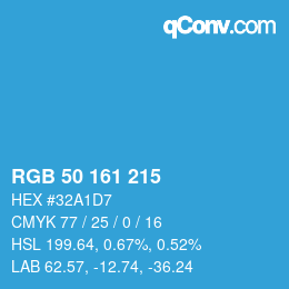 颜色代码: RGB 50 161 215 | qconv.com