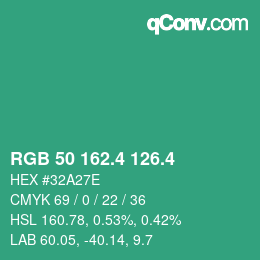 カラーコード: RGB 50 162.4 126.4 | qconv.com