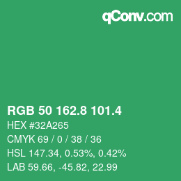 カラーコード: RGB 50 162.8 101.4 | qconv.com