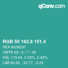 カラーコード: RGB 50 162.8 151.4 | qconv.com