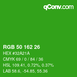 Color code: RGB 50 162 26 | qconv.com