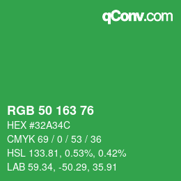 カラーコード: RGB 50 163 76 | qconv.com