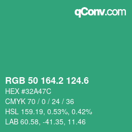 カラーコード: RGB 50 164.2 124.6 | qconv.com