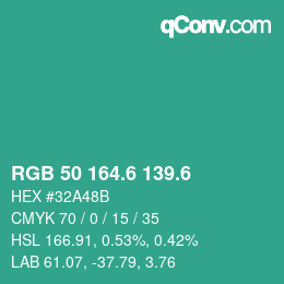 カラーコード: RGB 50 164.6 139.6 | qconv.com