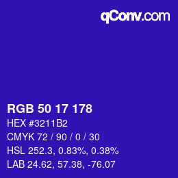 カラーコード: RGB 50 17 178 | qconv.com