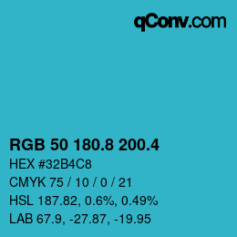 カラーコード: RGB 50 180.8 200.4 | qconv.com