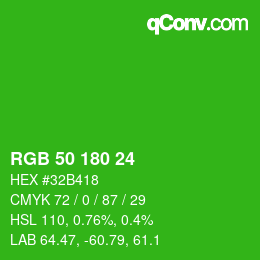 颜色代码: RGB 50 180 24 | qconv.com