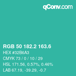 カラーコード: RGB 50 182.2 163.6 | qconv.com