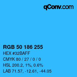 Color code: RGB 50 186 255 | qconv.com