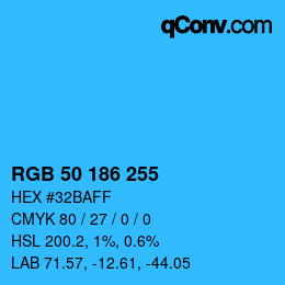 Color code: RGB 50 186 255 | qconv.com